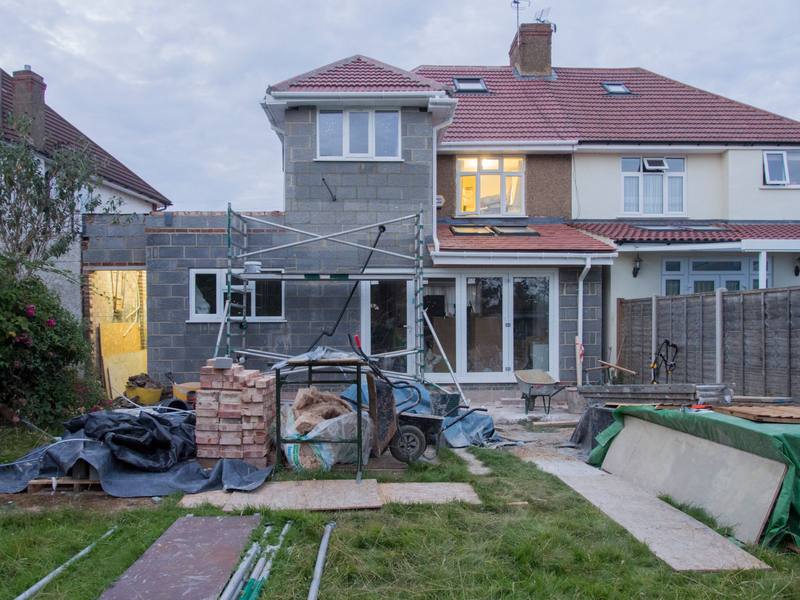 British semi-detached house under major rear building works